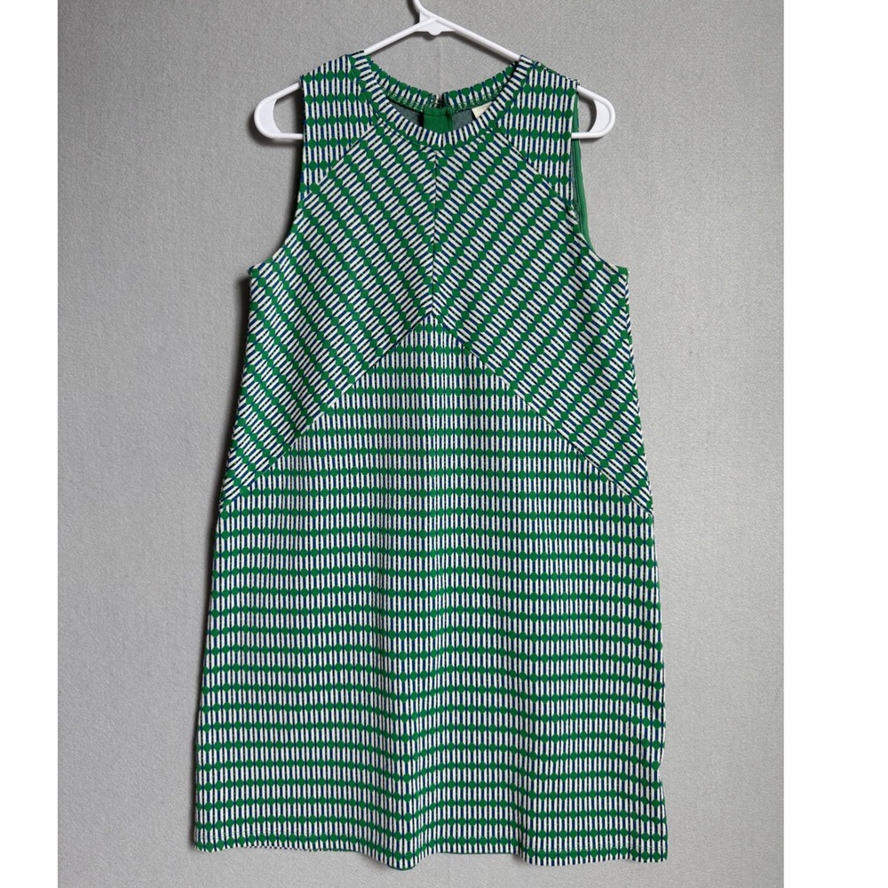 Anthropologie Maeve M Seamed Jacquard Mini Dress Knit Green White Geometric